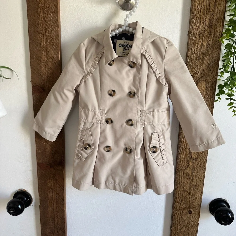 Oshkosh B'Gosh Polka Dot Hooded Double Breasted Beige Trench Coat Size 18M Girl